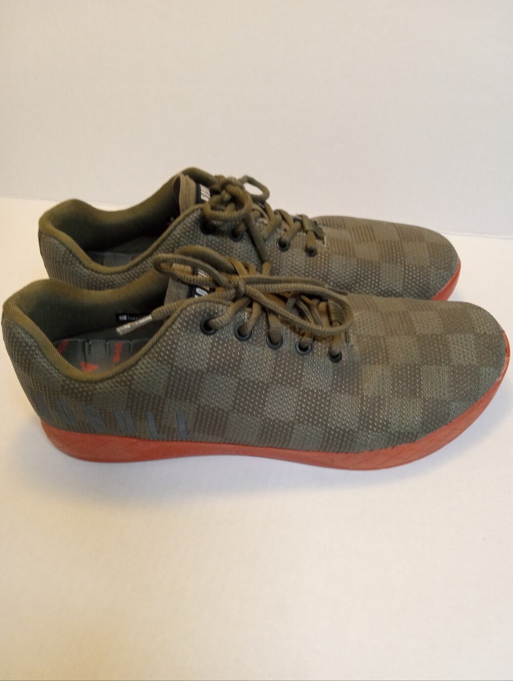 NoBull Men's Shoes Size 12 Trainer Superfabric Green Checkered Orange Outsole